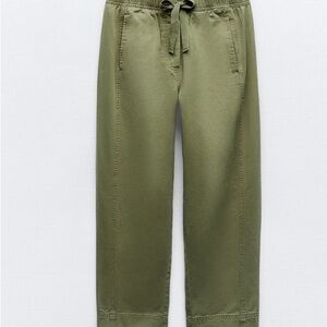 Zara Tapered elastic waist Green Relaxed pants